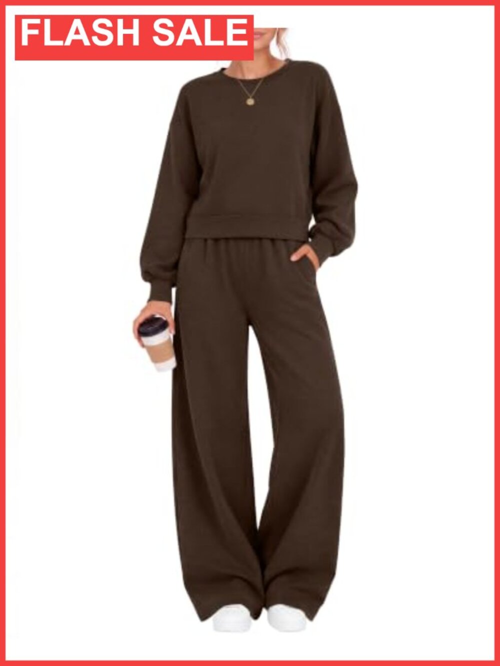 Fleece Sweatsuit Set Cropped Pullover Wide Leg Pants